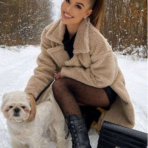 Women Stylish Faux Fur Coat with Black Boots